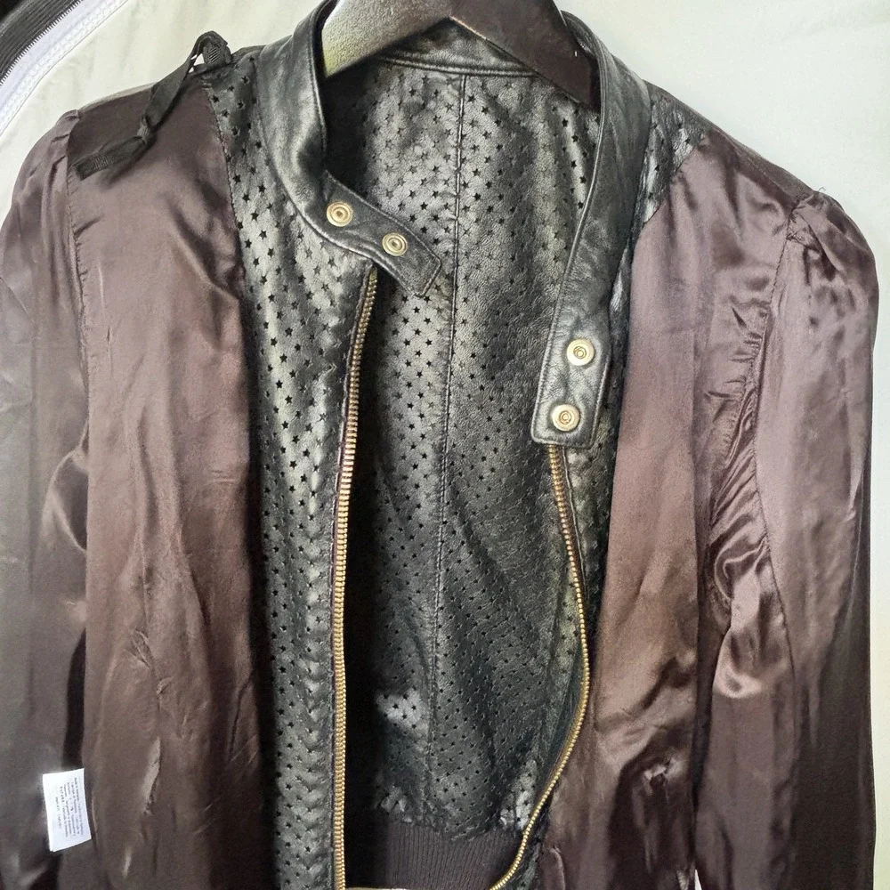 RED VALENTINO GARAVANI Perforated Leather Jacket Biker Blck Sz S-M US 46EU Women